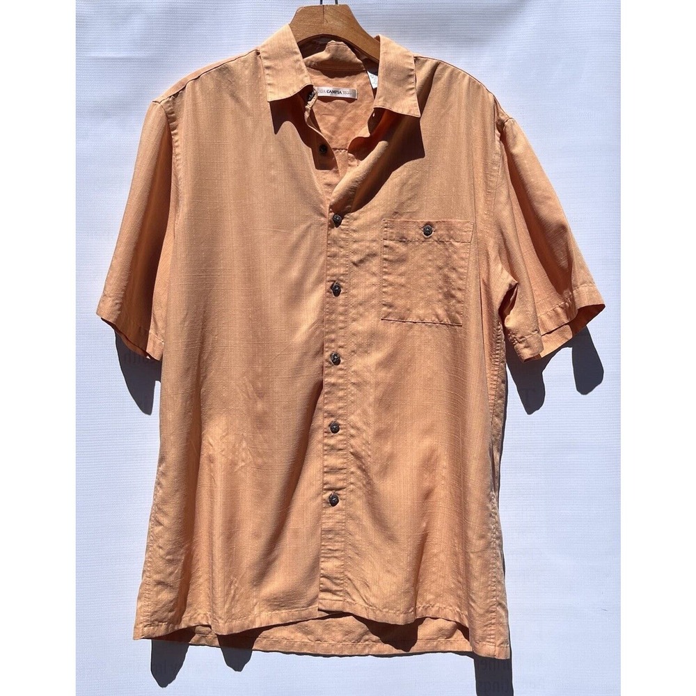 Moda Campia Orange Peach Button Short Sleeve Sz M Lightweight Comfort EUC‎